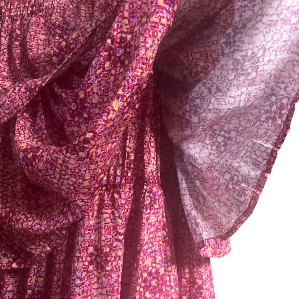 Taylor Tillman New York NWOT Floral Pink Tiered Ruffle Midi Skirt Size Large - Picture 5 of 9